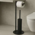 استند ایستاده با جای دستمال و فرچه پایه گرد رنگ استیل براق - Image 3