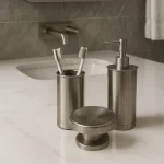 نیم ست سه پارچه ی برنجی رنگ طلایی براق - Image 3