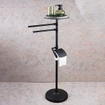 استند ایستاده دوبل با جای دستمال توالت کاوردار صفحه سنگی رنگ مشکی