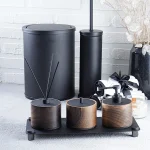 ست سرویس بهداشتی 6 پارچه چوبی برنجی مشکی کد 76