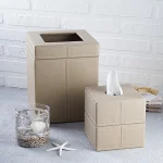 سطل و دستمال تک چرمی رنگ کرم - Image 3