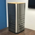 سبد رخت چرک استیل با درب بامبو - Image 3