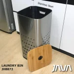 سبد رخت چرک استیل با درب بامبو - Image 4