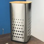 سبد رخت چرک استیل با درب بامبو - Image 6