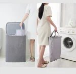 سبد رخت چرک دو مخزنه چرخدار حجم 50 لیتر کد 70498W-50L