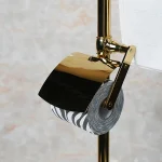 استند ایستاده دوبل با جای دستمال توالت و حوله گرد با کفه ی سنگ سفید رنگ طلایی - Image 4