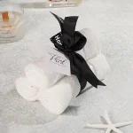 حوله ی 3 عددی وارداتی برند آکچا هوم ترکیه رنگ سفید با ربان مشکی - Image 2
