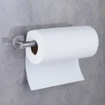 جای دستمال رول بلند چسبی پایه گرد آجدار رنگ استیل مات new - Image 4