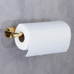 جای دستمال رول بلند چسبی پایه گرد آجدار رنگ طلایی براقnew - Image 2