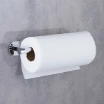 جای دستمال رول بلند چسبی پایه گرد آجدار رنگ استیل براق new - Image 2