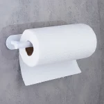جای دستمال رول بلند چسبی پایه گرد آجدار رنگ سفید new - Image 2