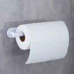 جای دستمال رول بلند چسبی پایه گرد آجدار رنگ سفید new - Image 5