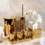 ست سرویس بهداشتی 6 پارچه ی برنجی کرکره ای رنگ طلایی وارداتی