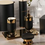 ست سرویس بهداشتی 7 پارچه ی برنجی پایه دار مشکی طلایی وارداتی - Image 2