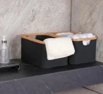 باکس نظم دهنده ی تاشو حوله و لباس برزنتی ضد آب رنگ مشکی  چوب بامبو ضد آب  تایلندی برند nova - Image 2
