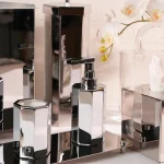 ست سرویس بهداشتی 6 پارچه ی هندسی برنجی وارداتی رنگ استیل - Image 2
