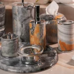 ست سرویس بهداشتی 8 پارچه ی سنگ طبیعی با یراق استیل براق - Image 3