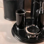 ست سرویس بهداشتی 7 پارچه ی سنگ طبیعی مشکی با یراق برنجی استیل - Image 3