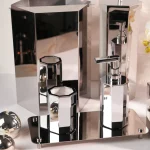 ست سرویس بهداشتی 6 پارچه ی هندسی برنجی وارداتی رنگ استیل - Image 3