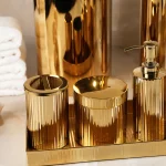 ست سرویس بهداشتی 6 پارچه ی برنجی کرکره ای رنگ طلایی وارداتی - Image 3