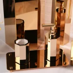 ست سرویس بهداشتی 6 پارچه ی هندسی برنجی وارداتی رنگ طلایی - Image 4