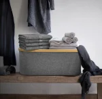 باکس نظم دهنده ی تاشو حوله و لباس برزنتی ضد آب رنگ طوسی  چوب بامبو ضد آب  تایلندی برند nova