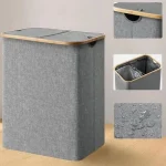 سبد رخت چرک دو مخزنه ی برزنتی حجم 60 لیتر رنگ طوسی - Image 6