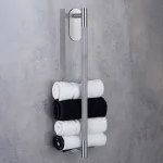 جای حوله بلند چسبی پایه گرد آجدار رنگ استیل براق  new - Image 2