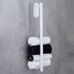 جای حوله بلند چسبی پایه گرد آجدار رنگ سفید new - Image 2