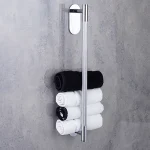 جای حوله بلند چسبی پایه گرد آجدار رنگ استیل براق new - Image 2
