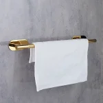 جای حوله بلند چسبی پایه گرد آجدار رنگ طلایی براق new - Image 3