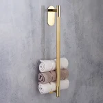 جای حوله بلند چسبی پایه گرد آجدار رنگ طلایی براق new - Image 2
