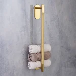 جای حوله بلند چسبی پایه گرد آجدار رنگ طلایی مات new - Image 2