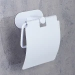 جای دستمال توالت چسبی پایه گرد آجدار رنگ سفید new - Image 2