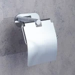 جای دستمال توالت چسبی پایه گرد آجدار رنگ استیل براق  new - Image 3