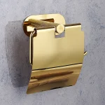 جای دستمال توالت  چسبی پایه گرد آجدار رنگ طلایی براق new - Image 3