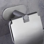 جای دستمال توالت  چسبی پایه گرد آجدار رنگ استیل ماتnew - Image 2