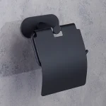 جای دستمال توالت  چسبی پایه گرد آجدار رنگ مشکی new - Image 2