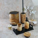 ست سرویس بهداشتی 6 پارچه سنگ طبیعی رنگ عسلی - Image 3