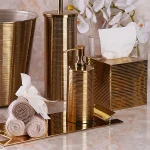 ست سرویس توالت 5 پارچه ی برنجی  هندی مدل شیاردار لوکس وارداتی  - Image 2