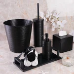 ست سرویس توالت 5 پارچه ی برنجی هندی مدل شیاردار مشکی وارداتی  - Image 4