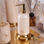 ست سرویس بهداشتی 7 پارچه سنگ طبیعی ماربل پایه طلایی رنگ کرم - Image 3