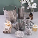 ست سرویس توالت 7 پارچه سنگ طبیعی با یراق برنج طرح ماربل مدل ice stone - Image 3