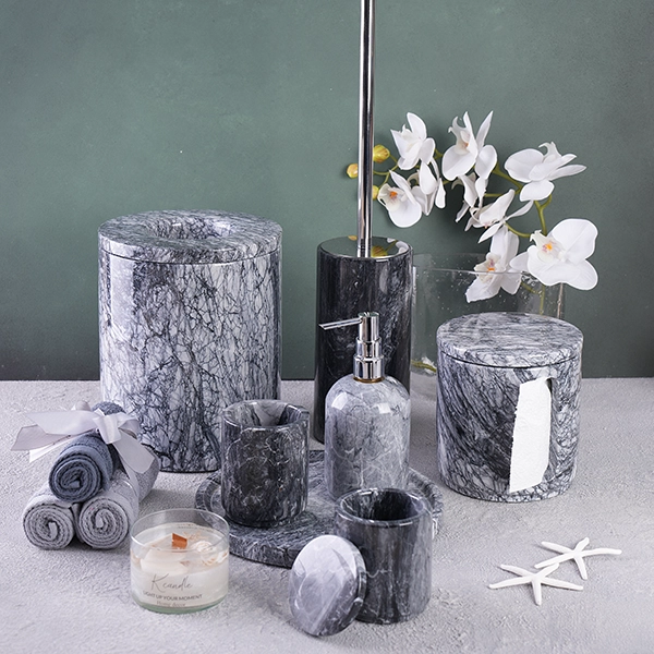 DSC01880 ست سرویس بهداشتی 7 پارچه سنگ طبیعی مدل marble grey - Image 1