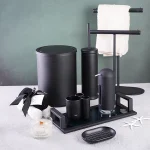 ست سرویس بهداشتی 7 پارچه مدرن استیل و اکرلیک رنگ مشکی وارداتی