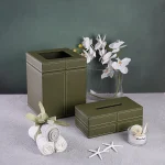 سطل و دستمال تک چرمی رنگ سبز یشمی