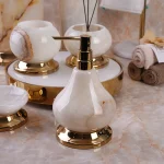 ست سرویس بهداشتی 7 پارچه سنگ طبیعی پایه دار رنگ کرم عسلی - Image 2