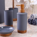 ست سرویس بهداشتی اکرولیک 5 پارچه طوسی وارداتی پایه چوبی - Image 2