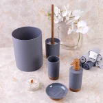ست سرویس بهداشتی اکرولیک 5 پارچه طوسی وارداتی پایه چوبی - Image 3