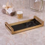 سینی چیدمان اکسسوری برنج دسته دار کف شیشه ای رنگ طلایی